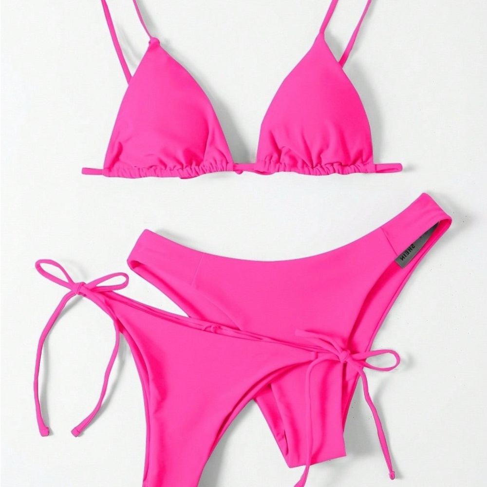 Hot Vibrant Pink String Bikini Set 3 piece Sizzling for Summer